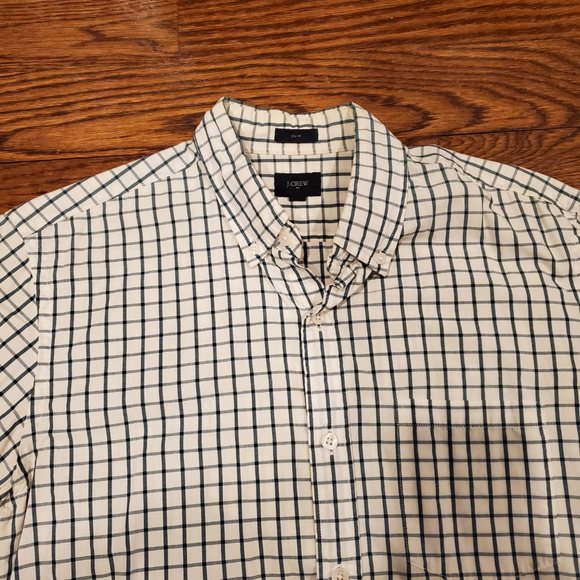 J. Crew Slim Fit Oxford in Green and White Check - Picture 2 of 5